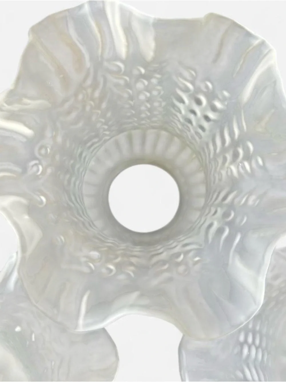 Vintage Frosted Hobnail, Ruffled Glass Shades - Set of 3- Standard 2” fitters.